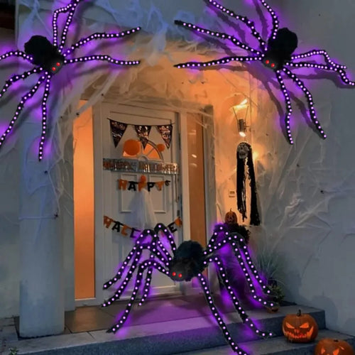 1Pack Halloween Spider with 144LED Copper Wire Lights Purple Light Waterproof Battery Powered for Home Outdoor Halloween Decor